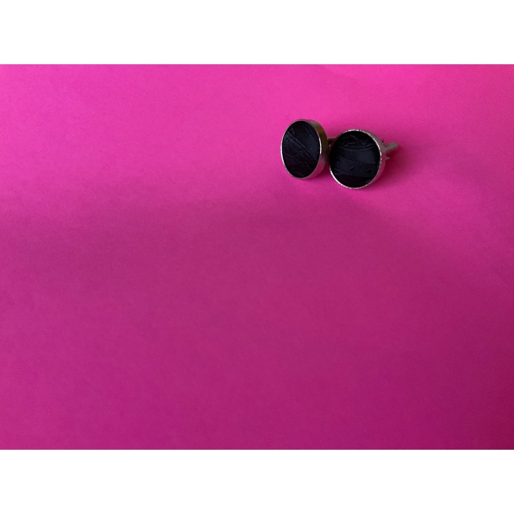 Mens Round Silver Tone Cufflinks Black Textured Inlay Formal Wedding Business